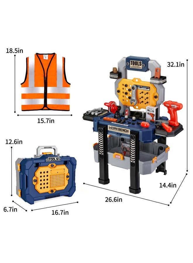 Jovow Kids Tool Bench with Realistic Tools and Electric Drill, Suitable for 3-5 Year Olds to Build Their Own Toy Workbench, 79 Pcs Realistic Toy Tools with Clothes, 32 x 26.6 x 14.4 in-Blue - Image 4