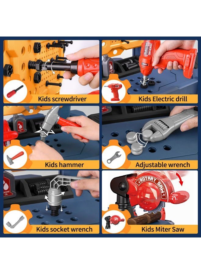 Jovow Kids Tool Bench with Realistic Tools and Electric Drill, Suitable for 3-5 Year Olds to Build Their Own Toy Workbench, 79 Pcs Realistic Toy Tools with Clothes, 32 x 26.6 x 14.4 in-Blue - Image 5