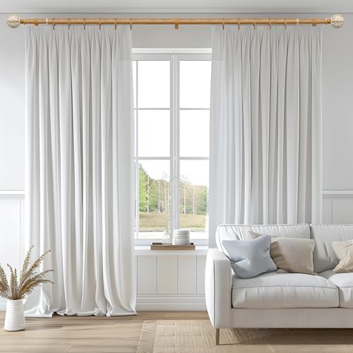QDWIS 2 Pack Boho Wood Curtain Rods for Windows 28 to 48 inch,1" Adjustable Heavy Duty Window Curtain Rod with Imitation Wood Grain Finials,Rustic Decorative Drapery Rods Set 18-60'',Maple Wood - Image 2