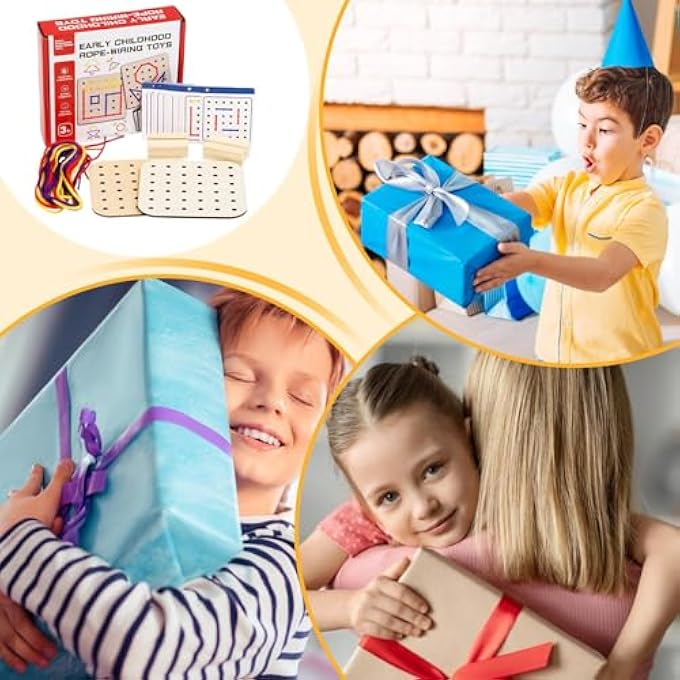 LACING BOARD, WOOD LACING BLOCK, FINE MOTOR SKILL TOYS TRAVEL GAME EARLY LEARNING ACTIVITY FOR PRESCHOOLER AGES 3+ ROAD TRIP PLANE - Image 5