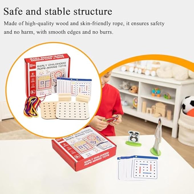 LACING BOARD, WOOD LACING BLOCK, FINE MOTOR SKILL TOYS TRAVEL GAME EARLY LEARNING ACTIVITY FOR PRESCHOOLER AGES 3+ ROAD TRIP PLANE - Image 3