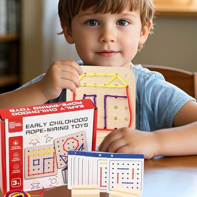 LACING BOARD, WOOD LACING BLOCK, FINE MOTOR SKILL TOYS TRAVEL GAME EARLY LEARNING ACTIVITY FOR PRESCHOOLER AGES 3+ ROAD TRIP PLANE - Image 4