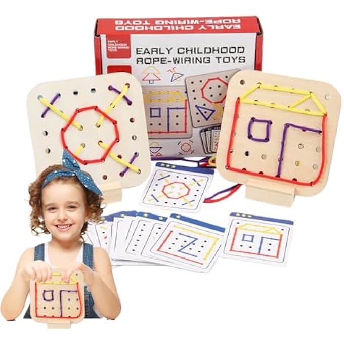 LACING BOARD, WOOD LACING BLOCK, FINE MOTOR SKILL TOYS TRAVEL GAME EARLY LEARNING ACTIVITY FOR PRESCHOOLER AGES 3+ ROAD TRIP PLANE - Image 2