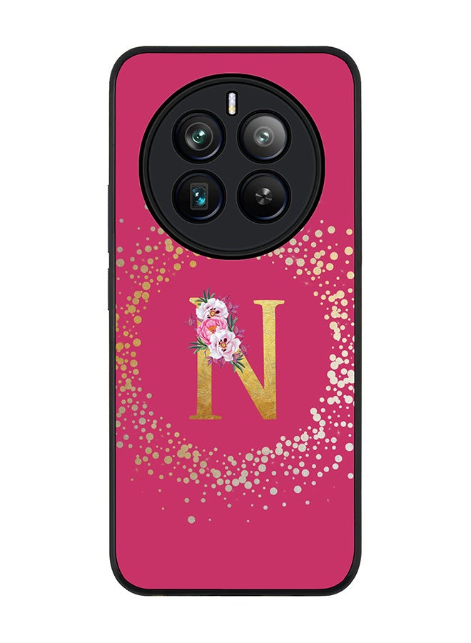 Stylizedd Rugged Black edge case for Realme 12 Pro / Realme 12 Pro Plus 5G, Custom Monogram Initial Letter Floral Pattern Alphabet-N (Deep Pink Rose) - Image 1