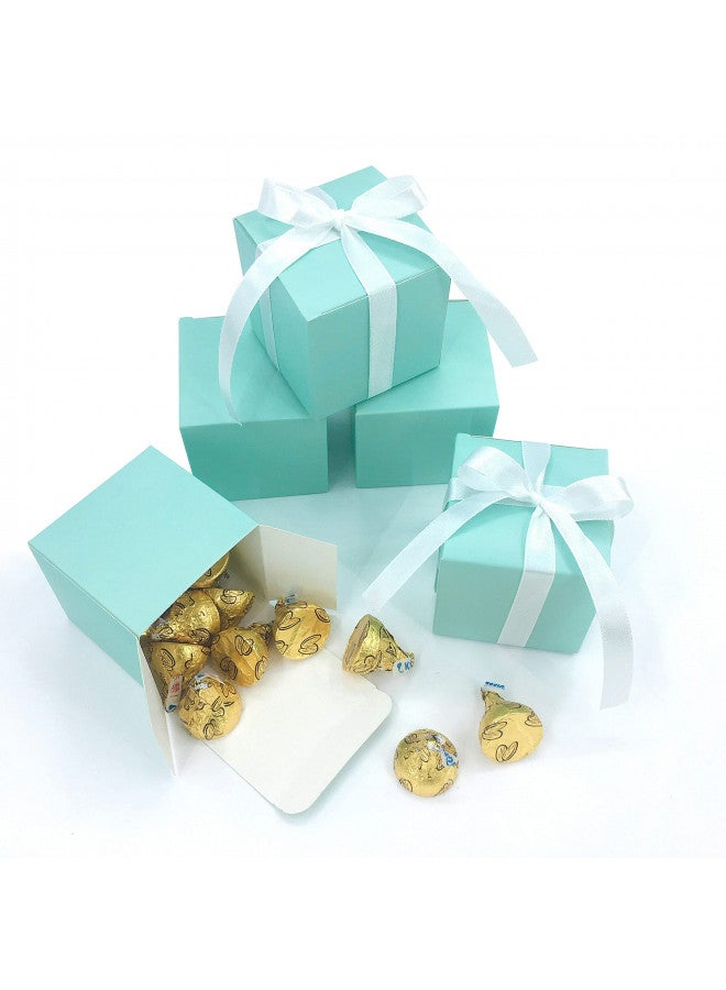 AWESON PARTY Small Cube Turquoise Candy Treat Boxes Bulk Teal Blue Gift Boxes Wedding Favors Baby Bridal Shower Birthday Party Boxes Supplies, 50pc (Aqua Blue) - Image 1