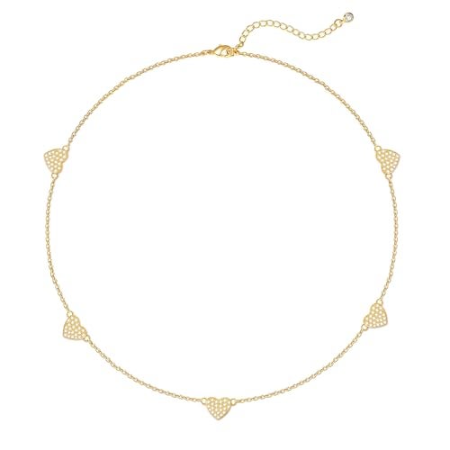 Zeffy CZ Heart Choker 14K Gold Plated Dainty Heart Diamond Charms Necklace Minimalist Trendy Jewelry Gift for Women - Image 1