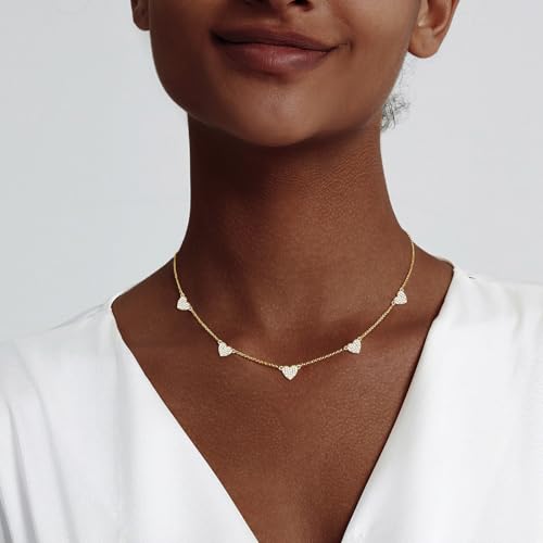 Zeffy CZ Heart Choker 14K Gold Plated Dainty Heart Diamond Charms Necklace Minimalist Trendy Jewelry Gift for Women - Image 2
