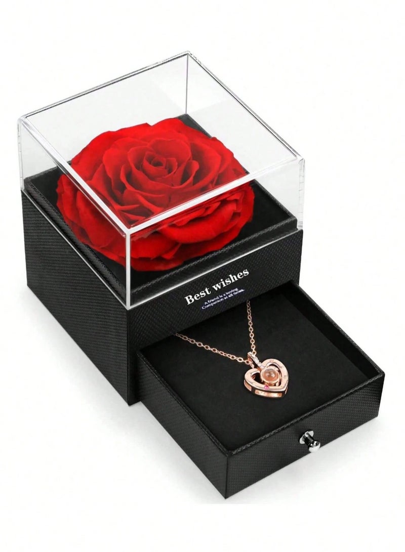 Women's necklace in gold color adorned with sparkling rhinestones, presented in a box decorated with artificial flowers. A luxurious gift perfect for anniversaries, Valentine's Day, birthday gifts, Mother's Day, and engagements. - Image 1