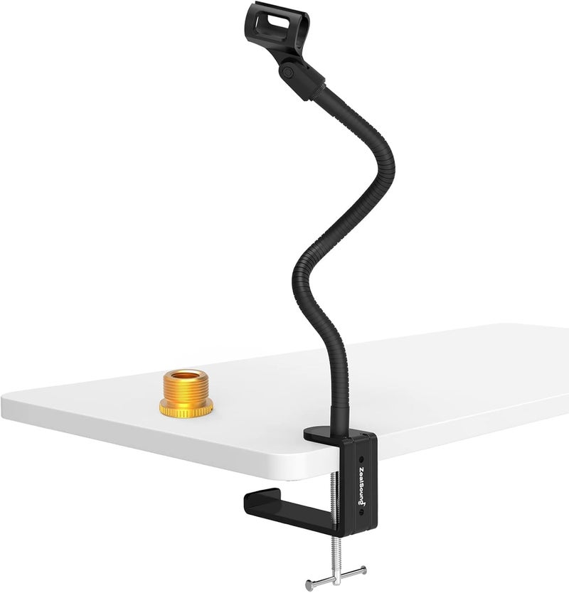 zealsound Microphone Stand, Gooseneck Boom Arm for Mic Stand with Heavy Duty Desk Clamp, Includes 1 Mic Clip & 3/8" to 5/8" Adapter, Suitable for Blue Snowball, Ice, Spark - Image 1