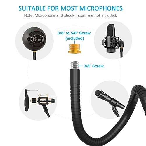 zealsound Microphone Stand, Gooseneck Boom Arm for Mic Stand with Heavy Duty Desk Clamp, Includes 1 Mic Clip & 3/8" to 5/8" Adapter, Suitable for Blue Snowball, Ice, Spark - Image 2