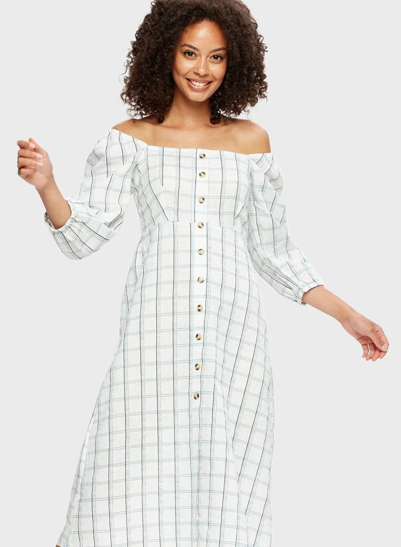 DOROTHY PERKINS Bardot Checked Button Detail Dress