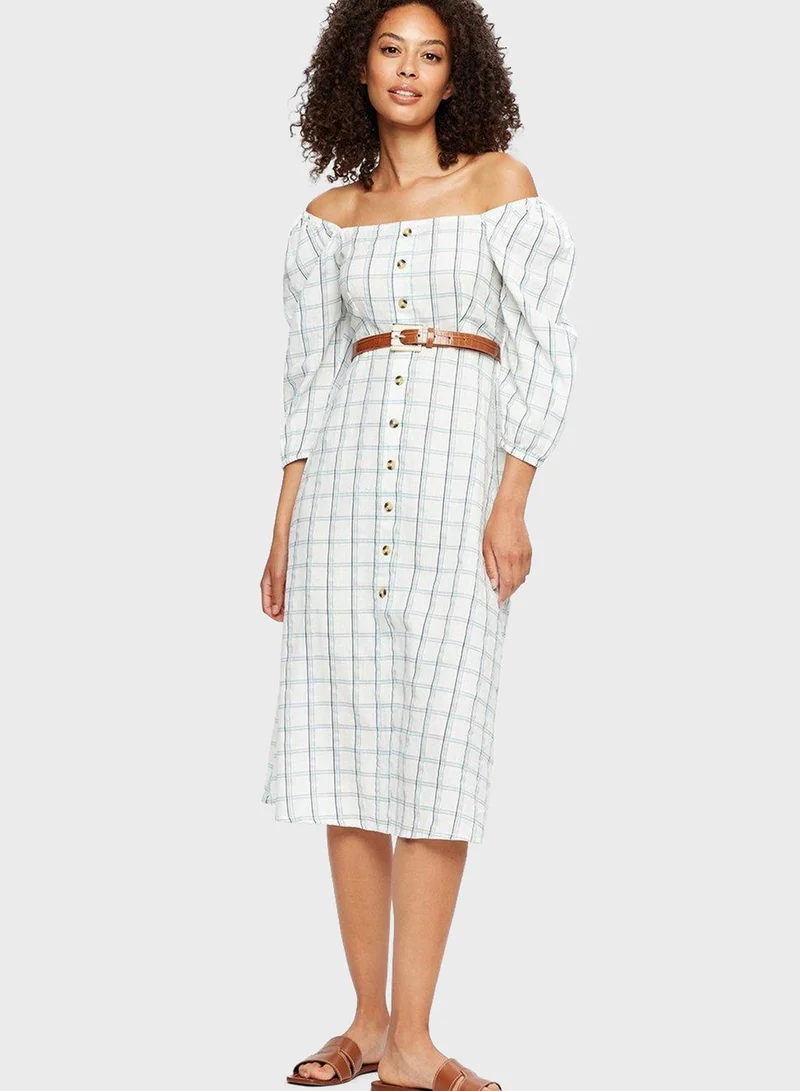DOROTHY PERKINS Bardot Checked Button Detail Dress