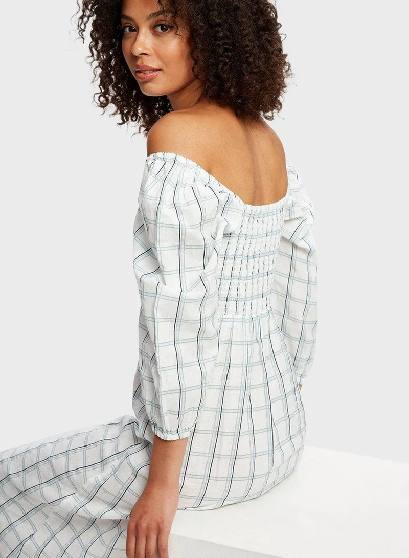 DOROTHY PERKINS Bardot Checked Button Detail Dress
