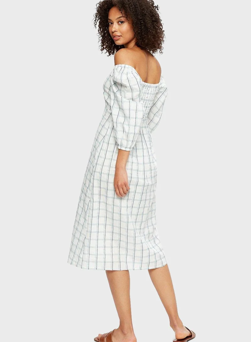 DOROTHY PERKINS Bardot Checked Button Detail Dress