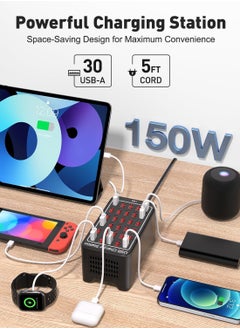شوبي محطة شحن USB بـ 30 منفذًا، شاحن سطح مكتب سريع بقوة 150 واط/30 أمبير | موزع شحن ذكي متعدد الأجهزة للهواتف الذكية والأجهزة اللوحية وغيرها  - Image 2