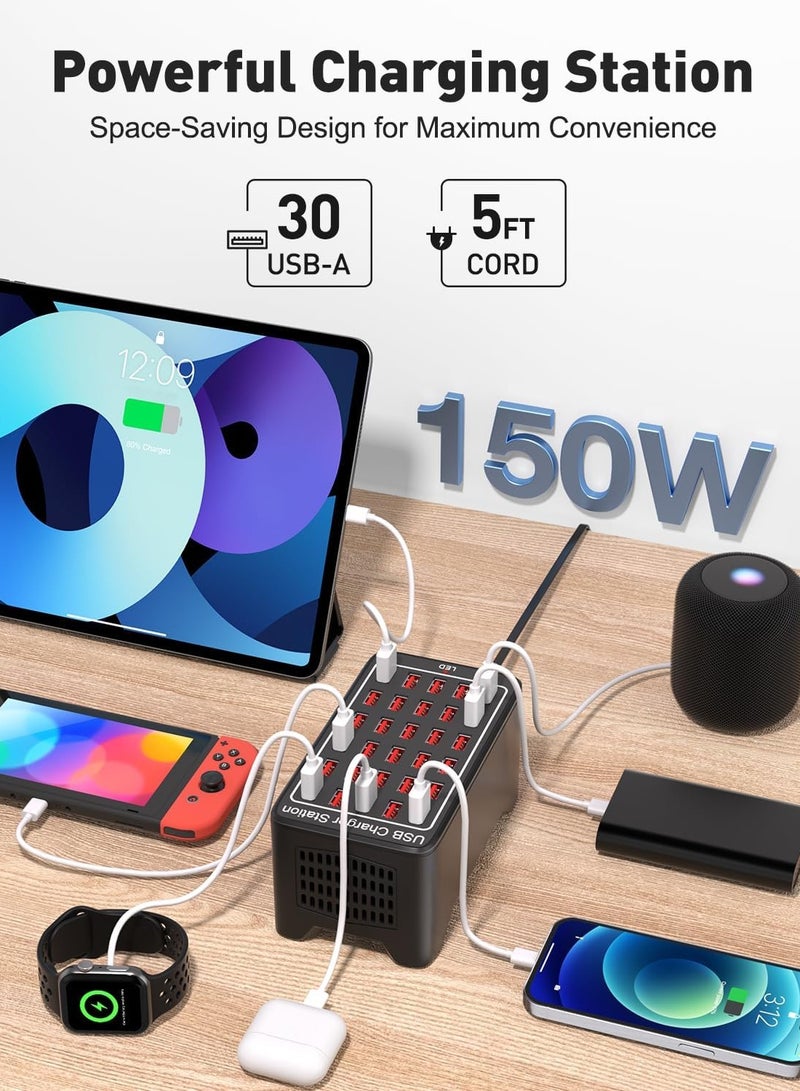 SHOPI 30-Port USB Charging Station, 150W/30A Fast Desktop Charger | Smart Multi-Device Charging Hub for Smartphones, Tablets, and More  - Image 2