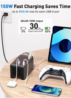 شوبي محطة شحن USB بـ 30 منفذًا، شاحن سطح مكتب سريع بقوة 150 واط/30 أمبير | موزع شحن ذكي متعدد الأجهزة للهواتف الذكية والأجهزة اللوحية وغيرها  - Image 3