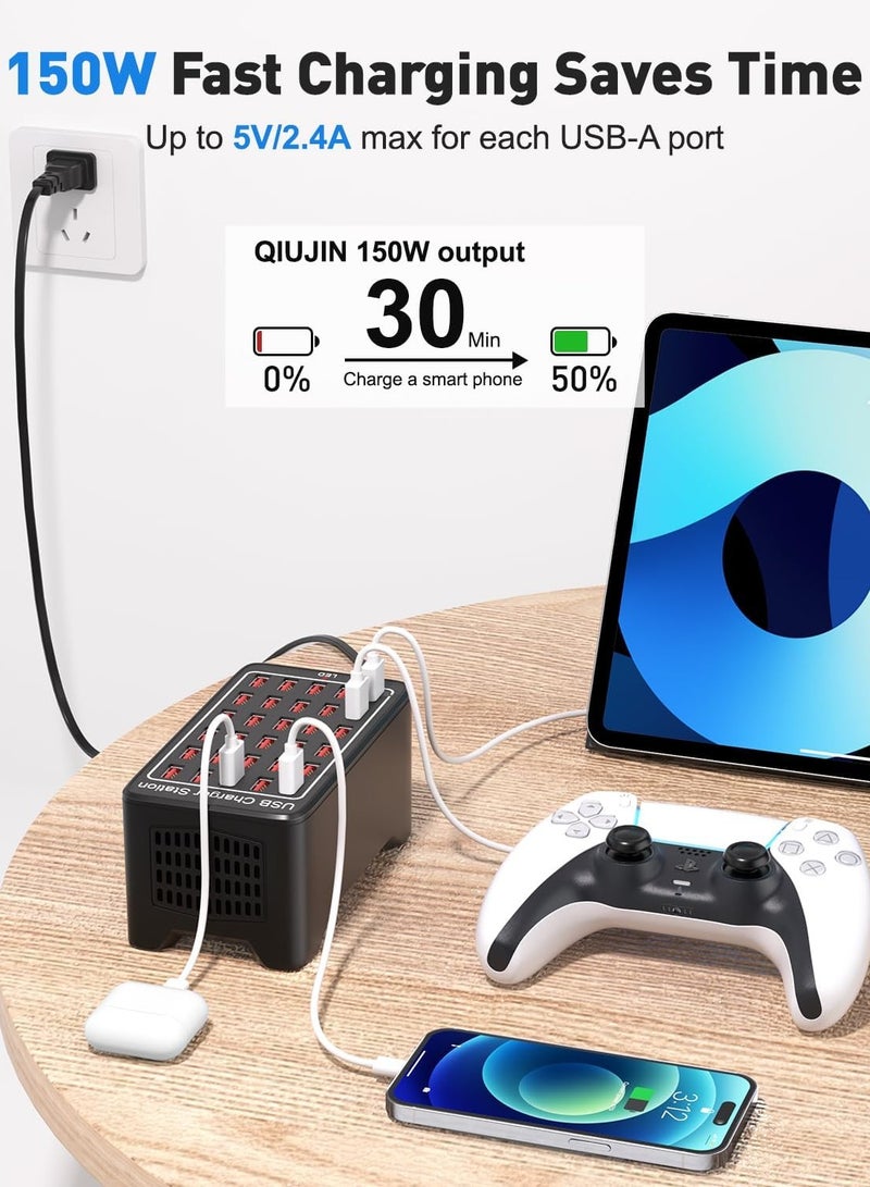 SHOPI 30-Port USB Charging Station, 150W/30A Fast Desktop Charger | Smart Multi-Device Charging Hub for Smartphones, Tablets, and More  - Image 3