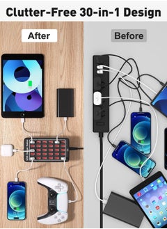شوبي محطة شحن USB بـ 30 منفذًا، شاحن سطح مكتب سريع بقوة 150 واط/30 أمبير | موزع شحن ذكي متعدد الأجهزة للهواتف الذكية والأجهزة اللوحية وغيرها  - Image 4