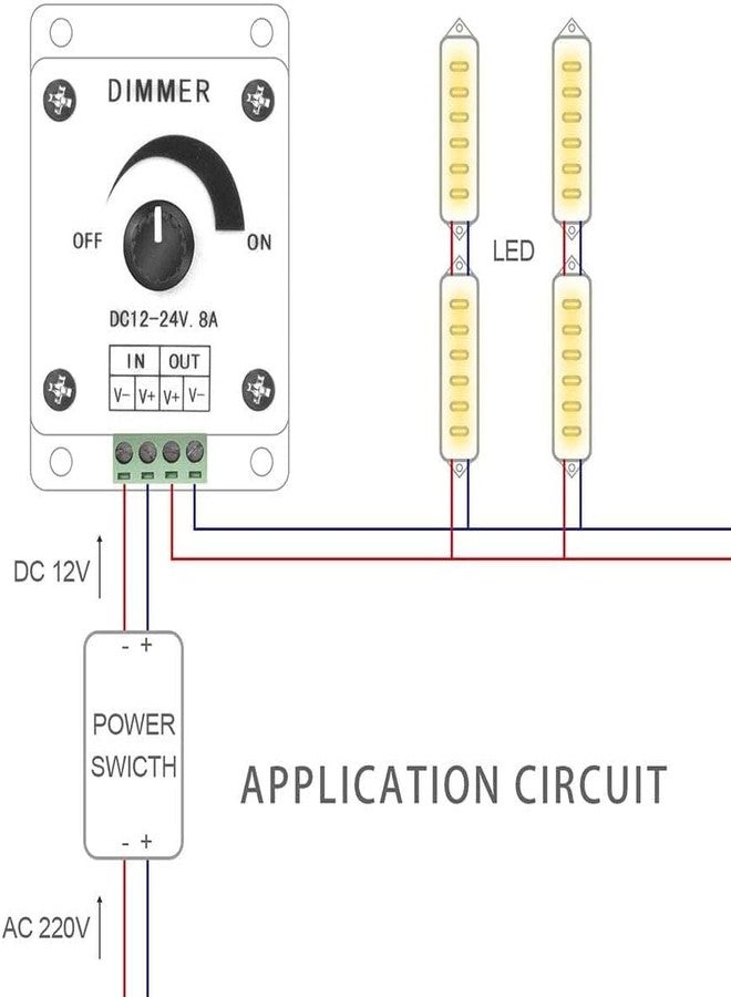 REES52 DC 12-24V 8Amp 0%-100% PWM Dimming Controller for LED Lights, Ribbon Lights,Tape Lights,Dimmer is compatible with Hilight, LEDwholesaler, fillite, and others' strips - Image 3