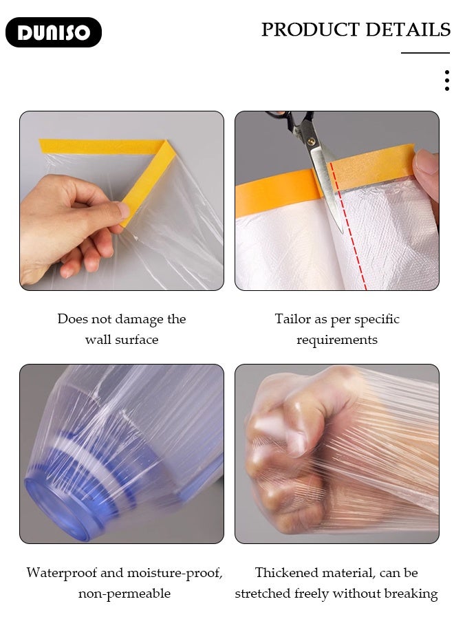 DUNISO 2 packs Plastic Drop Cloths, Waterproof Anti-Dust Furniture Cover With Adhesive Strip, Thicken Painters Drop Cloth, Disposable Plastic Cover for Painting Protection, Large Anti Dust Clear Cover for Sofa Furniture Floor Wall Protection - Image 3