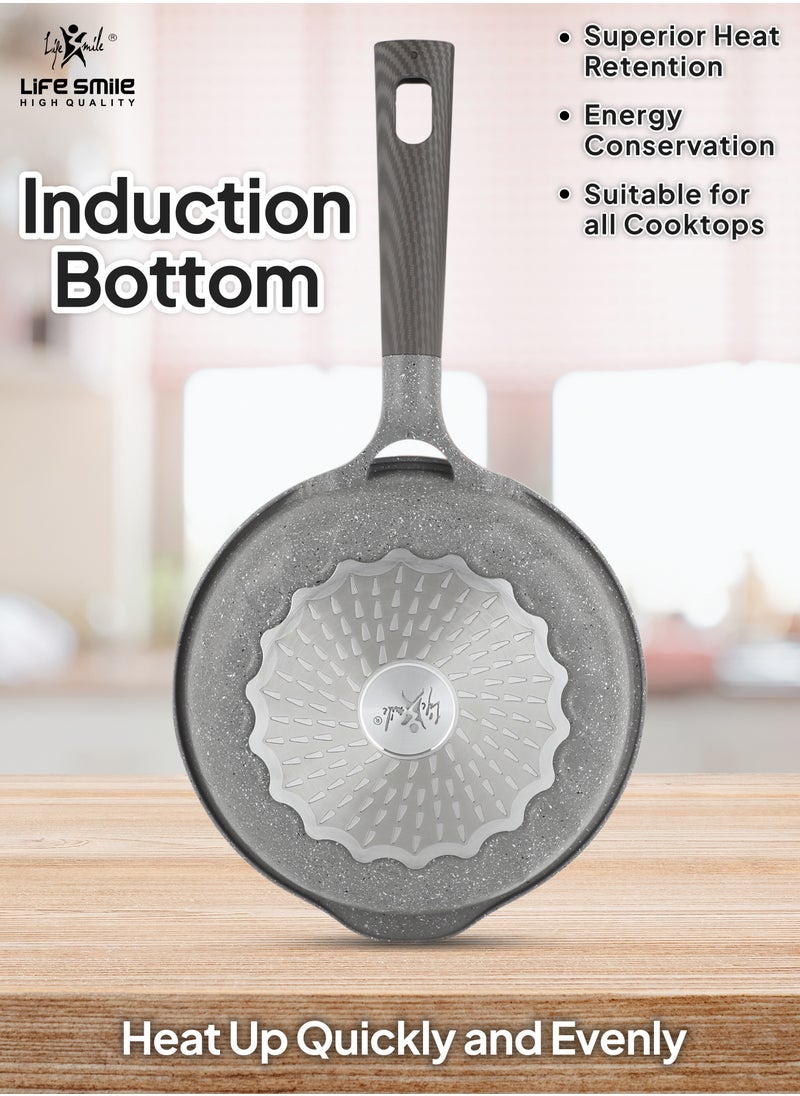 Life Smile 28cm (2.5 Liter) LIFE SMILE Frying Pan With Lid - Multi Layer Granite Coating Fry Pan | Non Stick, 100% PFOA FREE | Heat-Resistant Handle Hanging Loop | Induction bottom  - Image 2
