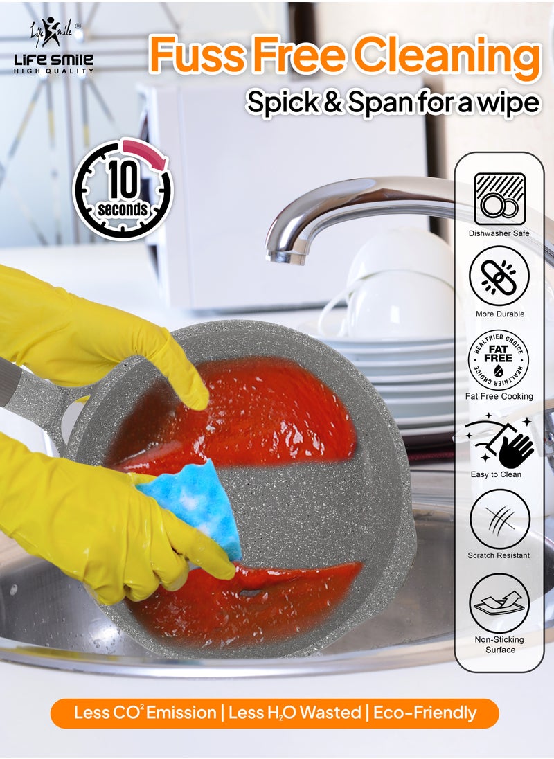 28cm (2.5 Liter) LIFE SMILE Frying Pan With Lid - Multi Layer Granite Coating Fry Pan | Non Stick, 100% PFOA FREE | Heat-Resistant Handle Hanging Loop | Induction bottom