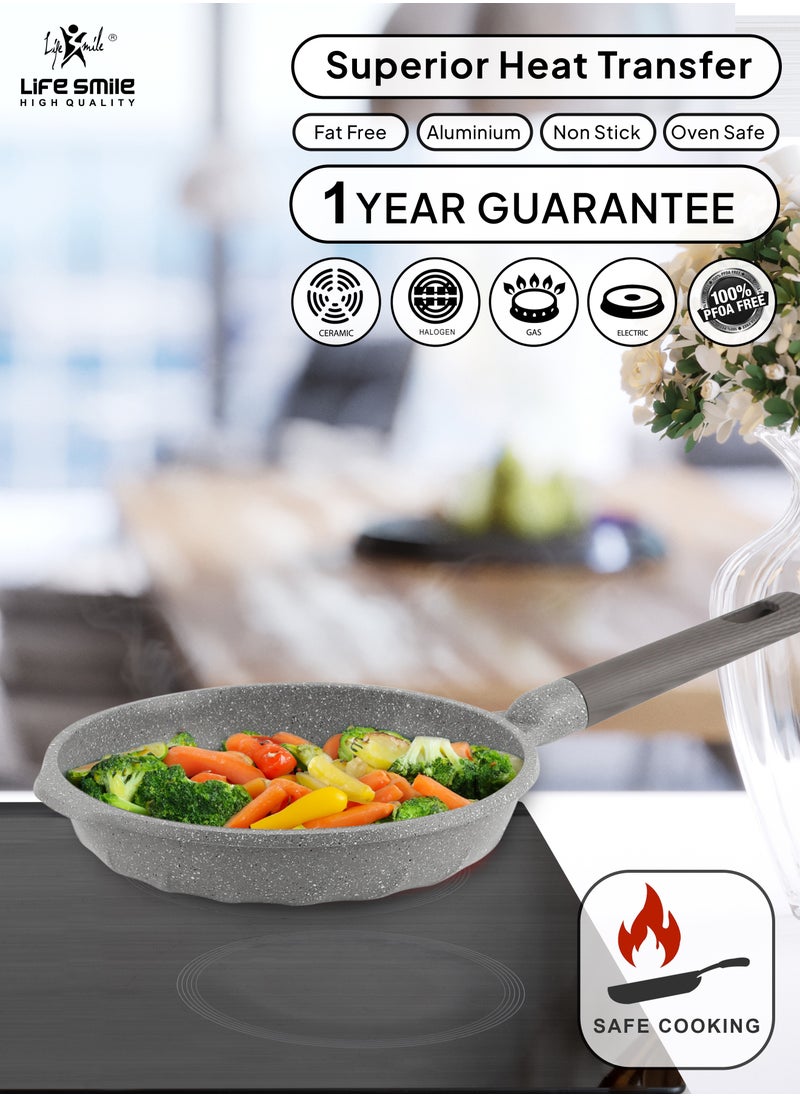Life Smile 28cm (2.5 Liter) LIFE SMILE Frying Pan With Lid - Multi Layer Granite Coating Fry Pan | Non Stick, 100% PFOA FREE | Heat-Resistant Handle Hanging Loop | Induction bottom  - Image 5