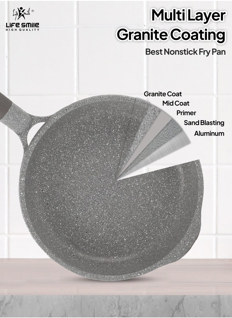 Life Smile 28cm (2.5 Liter) LIFE SMILE Frying Pan With Lid - Multi Layer Granite Coating Fry Pan | Non Stick, 100% PFOA FREE | Heat-Resistant Handle Hanging Loop | Induction bottom  - Image 3