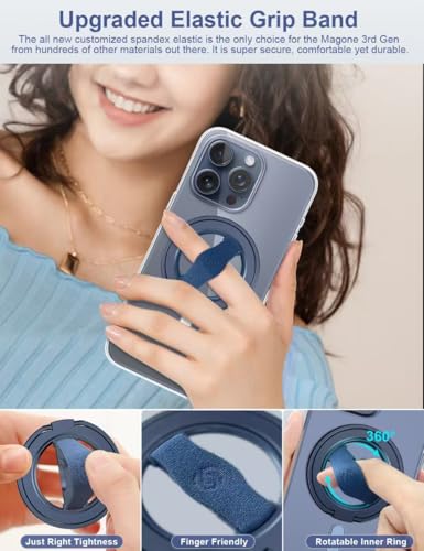 EWA MagOne الجيل الثالث [متوافق مع MagSafe] حامل هاتف مع حزام إصبع، حلقة مغناطيسية قابلة للإزالة لحامل الهاتف لآيفون 17،16،15،14،13،12 - (أزرق) - Image 3