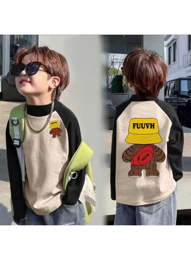 Boys' Thermal Half-high Collar Base Shirt Autumn And Winter Children's Fashion Stylish Raglan Long Sleeve Warm Inner T-shirt For Older Children - Image 1