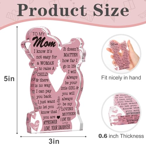 TuSuQing Mom Gifts from Daughter Christmas Gift for Mom, Mom Birthday Ideas Gift Cool Mother's Day Gifts from Daughter Best Mom Ever Gifts New Mom Single Mom Christmas 2024 Acrylic Plaque Sign 5x3in - Image 3
