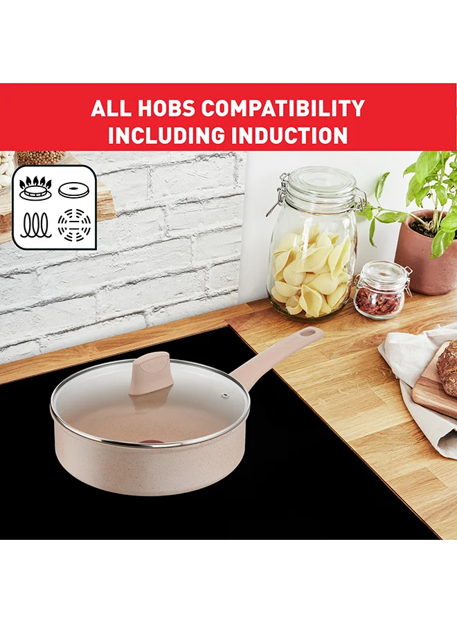 Tefal TEFAL Delight | Saute Pan 24 cm | Non-Stick Coating | Heat Indicator | 100% Recycled Aluminum Body | Made in France | 2 Years Warranty | G2933202 Beige - Sandstone