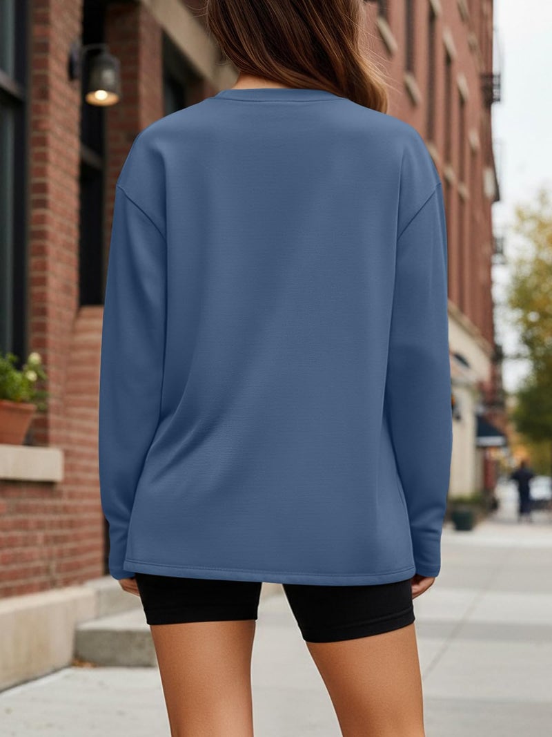 Trendy Queen Womens Spring Tops Oversized Long Sleeve T Shirts 2026 Basic Tee Fall Casual Workout Y2K Clothes Hazeblue M - Image 4