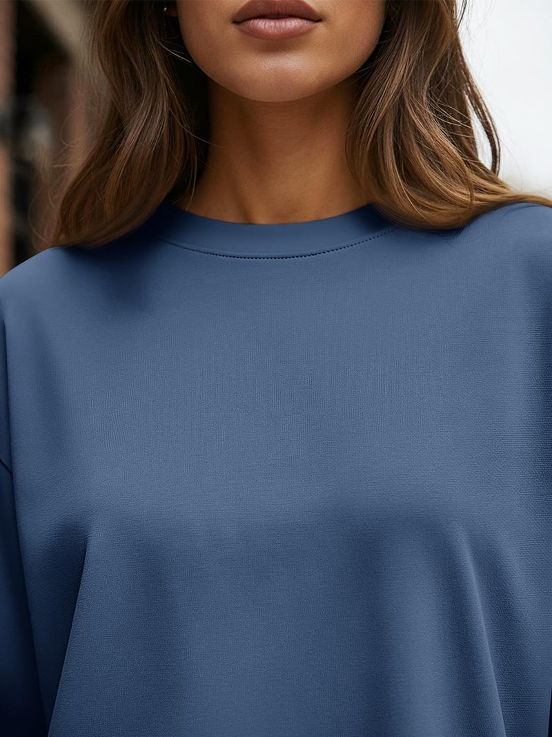 Trendy Queen Womens Spring Tops Oversized Long Sleeve T Shirts 2026 Basic Tee Fall Casual Workout Y2K Clothes Hazeblue M - Image 5