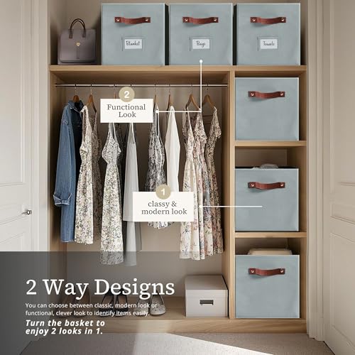 DECOMOMO Storage Bins, Cube Storage Bin with Labels, Fabric Storage Cubes for Shelves (10.5" x 11" / 6pcs, Grey) - Image 4