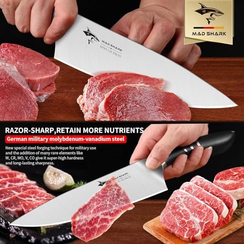 MAD SHARK Chef Knife 8 inch Chopping Knife High Carbon Stainless Steel Shark Chef's Knives with Ergonomic Handle, Cooking Knife with Gift Box, Birthday Gifts for Mom/Dad, Black - Image 4