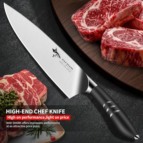 MAD SHARK Chef Knife 8 inch Chopping Knife High Carbon Stainless Steel Shark Chef's Knives with Ergonomic Handle, Cooking Knife with Gift Box, Birthday Gifts for Mom/Dad, Black - Image 3