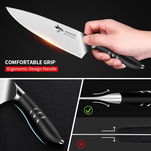 MAD SHARK Chef Knife 8 inch Chopping Knife High Carbon Stainless Steel Shark Chef's Knives with Ergonomic Handle, Cooking Knife with Gift Box, Birthday Gifts for Mom/Dad, Black - Image 5