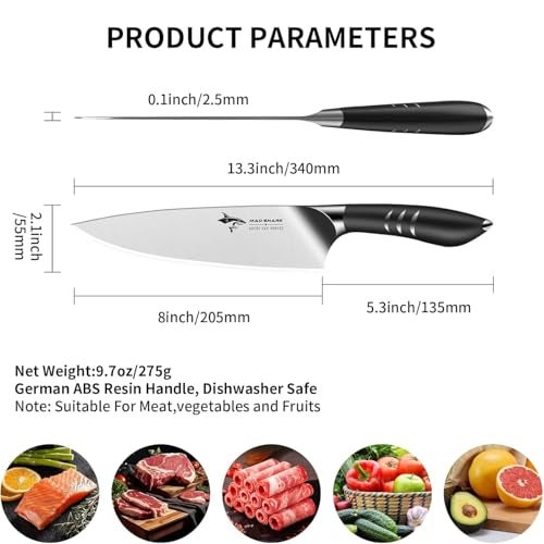 MAD SHARK Chef Knife 8 inch Chopping Knife High Carbon Stainless Steel Shark Chef's Knives with Ergonomic Handle, Cooking Knife with Gift Box, Birthday Gifts for Mom/Dad, Black - Image 2