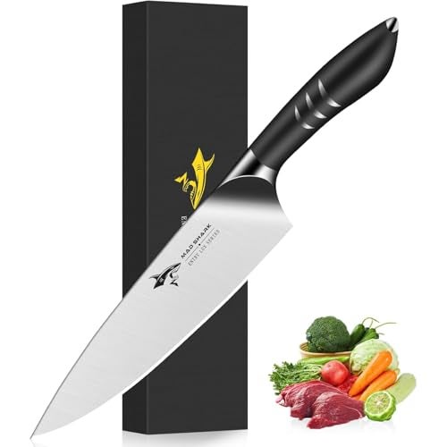 MAD SHARK Chef Knife 8 inch Chopping Knife High Carbon Stainless Steel Shark Chef's Knives with Ergonomic Handle, Cooking Knife with Gift Box, Birthday Gifts for Mom/Dad, Black - Image 1
