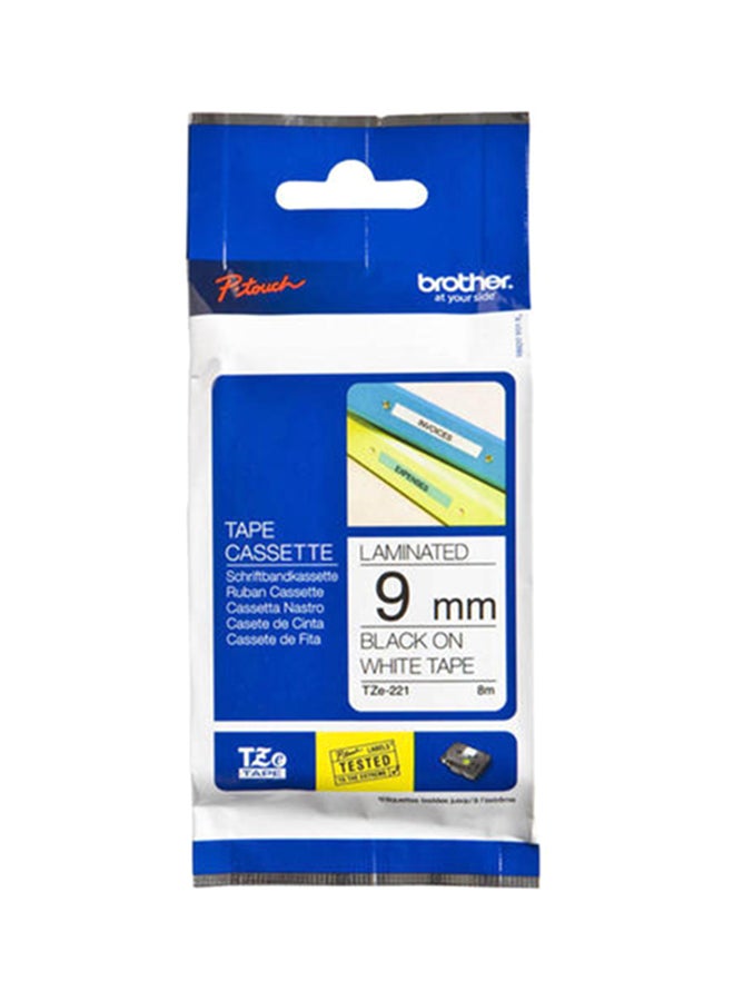 brother Laminated Tape Black On White 9mm TZe-221 Black/White - Image 3