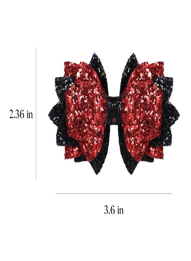 melyde Glitter Bow Hair Clips 4 Layers Sparkly Sequin Hair Bows 3.6 Inch Kids Girls Holiday Cheer Hair Accessories for Halloween Christmas Birthday, Red & Black - Image 5