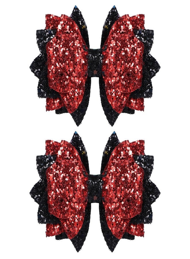 melyde Glitter Bow Hair Clips 4 Layers Sparkly Sequin Hair Bows 3.6 Inch Kids Girls Holiday Cheer Hair Accessories for Halloween Christmas Birthday, Red & Black - Image 1