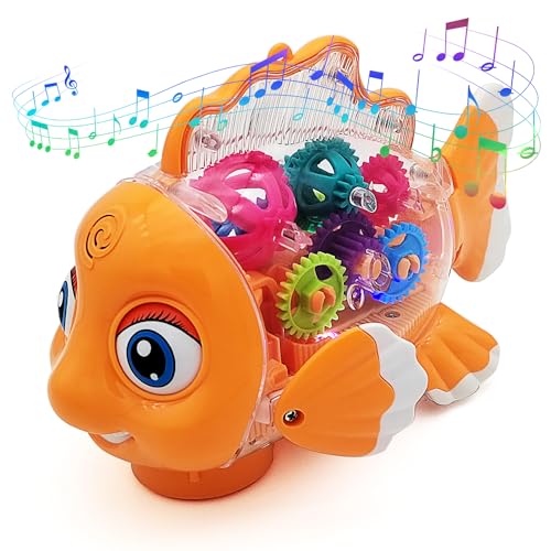 Tipmant Cute Electric Fish Toy Electronic Goldfish Animal Vehicle Car Auto Driving Transparent Gears Music Luminous Lights Baby Toddler Kids Birthday Gifts - Image 1