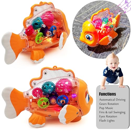 Tipmant Cute Electric Fish Toy Electronic Goldfish Animal Vehicle Car Auto Driving Transparent Gears Music Luminous Lights Baby Toddler Kids Birthday Gifts - Image 5