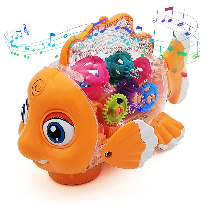 Tipmant Cute Electric Fish Toy Electronic Goldfish Animal Vehicle Car Auto Driving Transparent Gears Music Luminous Lights Baby Toddler Kids Birthday Gifts - Image 3
