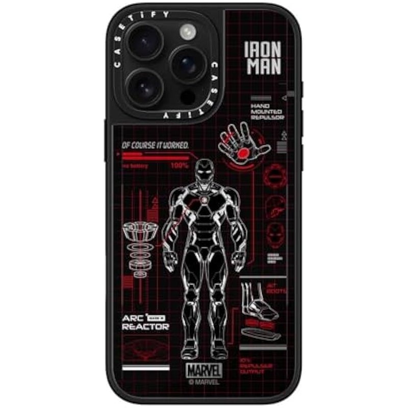 Casetify Mirror iPhone 16 Pro Max Case 【Iron Man Co-Lab/Reflective / 4.9ft Drop Protection/Compatible with Magsafe】 - Iron Man Blue Print Tech - Red - Silver on Black - Image 1