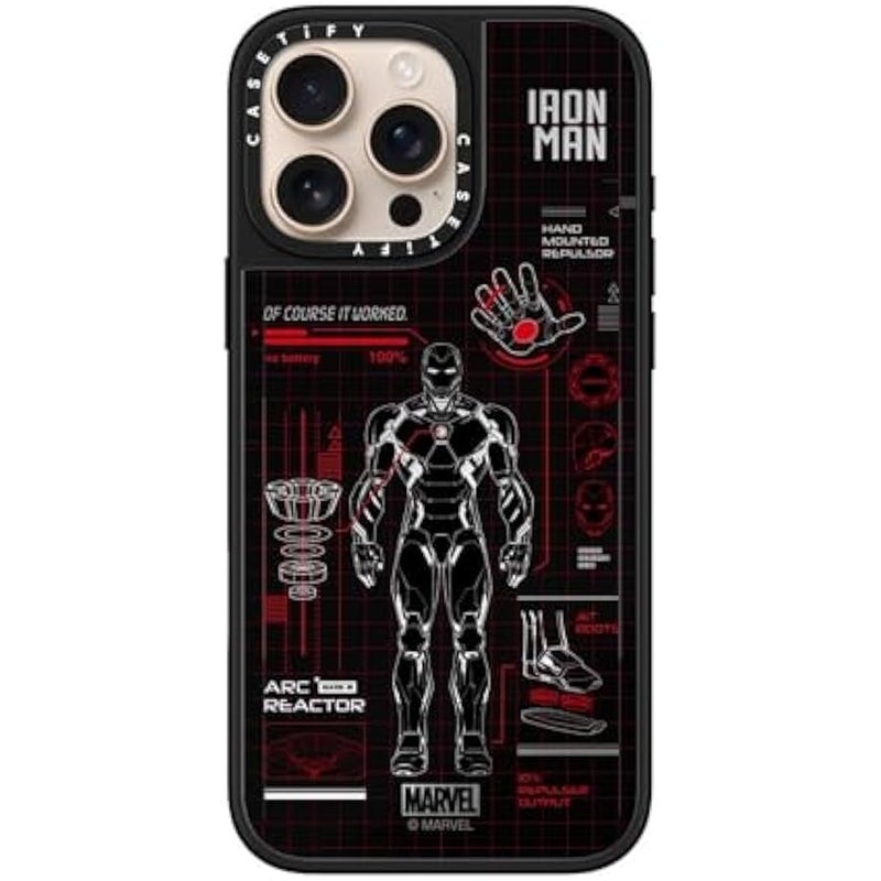Casetify Mirror iPhone 16 Pro Max Case 【Iron Man Co-Lab/Reflective / 4.9ft Drop Protection/Compatible with Magsafe】 - Iron Man Blue Print Tech - Red - Silver on Black - Image 3