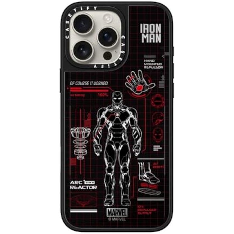 Casetify Mirror iPhone 16 Pro Max Case 【Iron Man Co-Lab/Reflective / 4.9ft Drop Protection/Compatible with Magsafe】 - Iron Man Blue Print Tech - Red - Silver on Black - Image 2